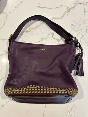 Coach Legacy Dark Purple Leather Pyramid Studded Archival Shoulder/Crossbody